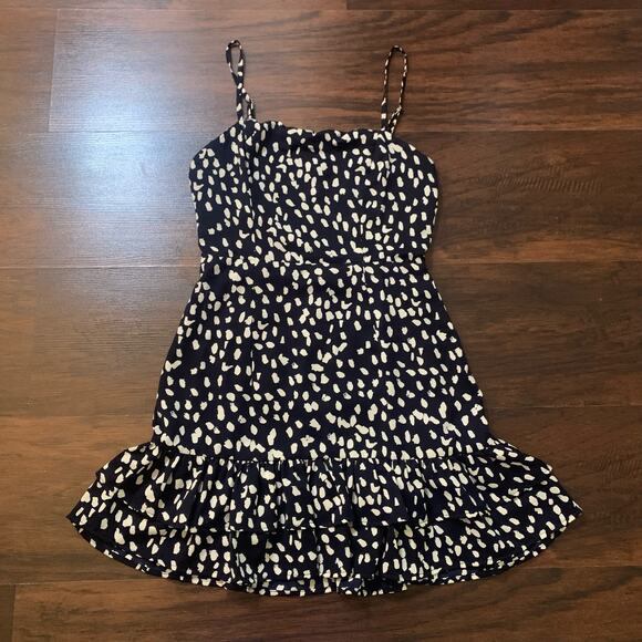 Polly navy blue & cream dotted mini dress size 2 - Picture 4 of 11